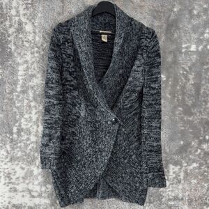 JJ Always Womens Size M Shawl Collar Coatigan‎ Snap Button Cardigan Gray Knit